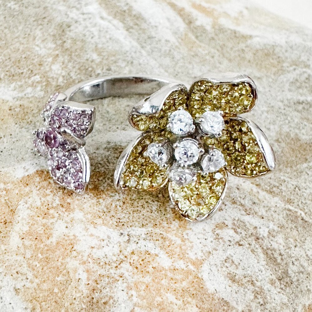 Signed Sterling Silver Flowers Gemstones Ring‎ 8 NEW 925 Butterfly Cocktail